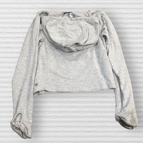 Athleta Girl M 8/10 Gray Crop Hoodie Long Sleeve Thumb-holes Lightweight Active - Picture 6 of 6